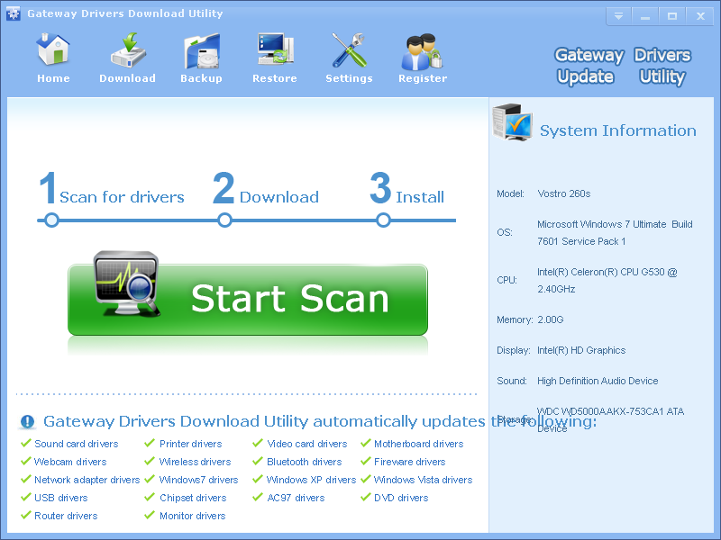 Click to view Gateway Drivers Download Utility 3.5.0 screenshot
