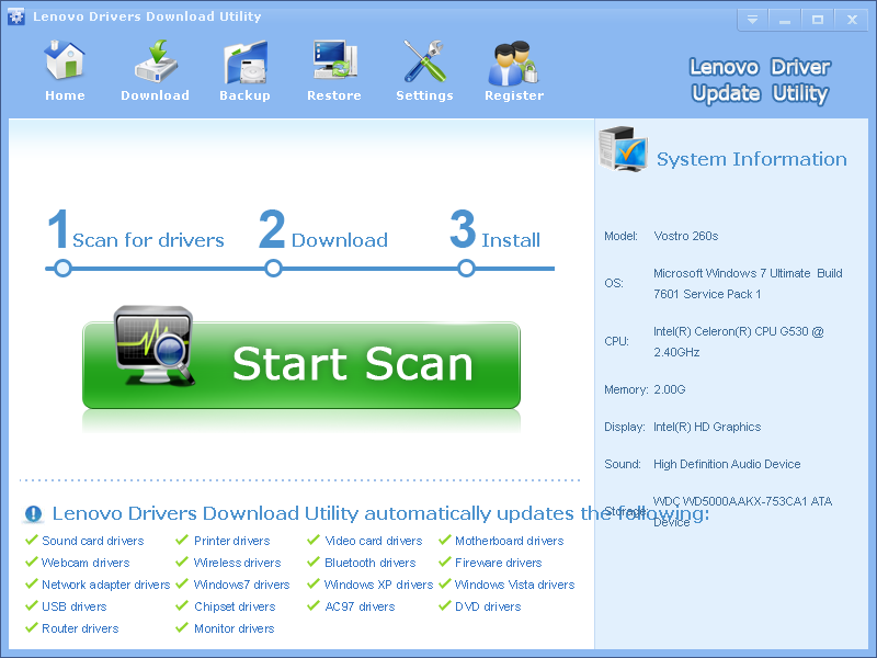 Click to view Lenovo Drivers Download Utility 3.6.0 screenshot