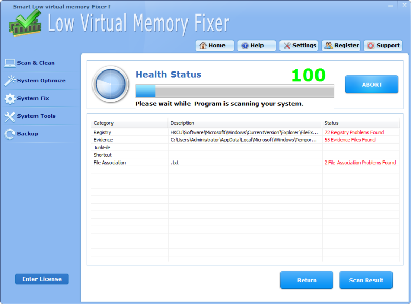 Click to view Smart Low Virtual Memory Fixer Pro 4.3.5 screenshot
