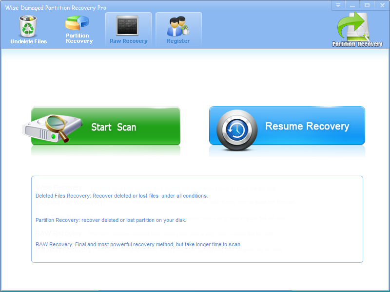 Click to view Wise Damaged Partition Recovery 2.8.1 screenshot