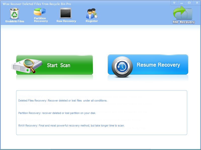 Click to view Wise Recover Deleted Files From Recycle Bin 2.7.7 screenshot